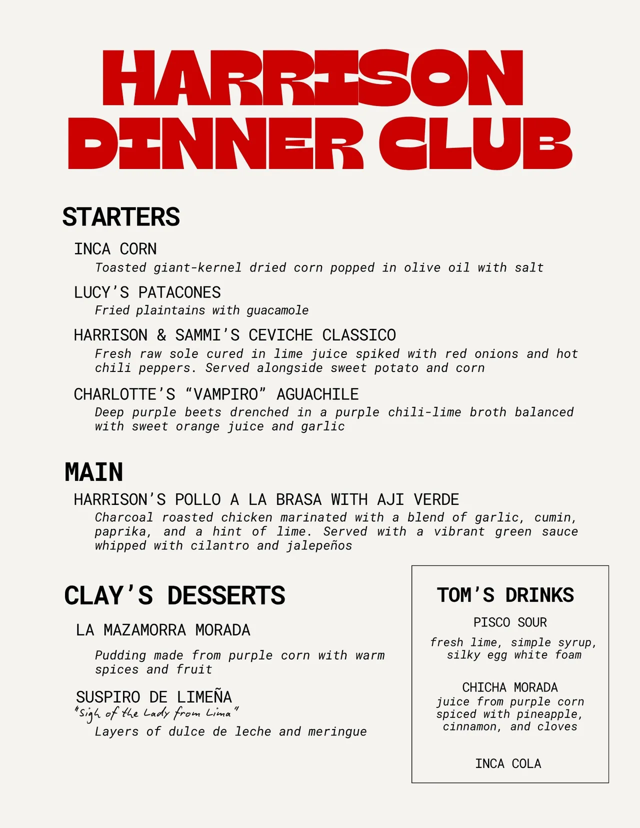 HDC x Lima menu